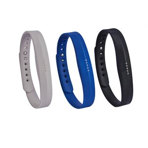 Affinity Fitbit Flex 2 Band 3pk TPU, Solid Grey / Blue / Black